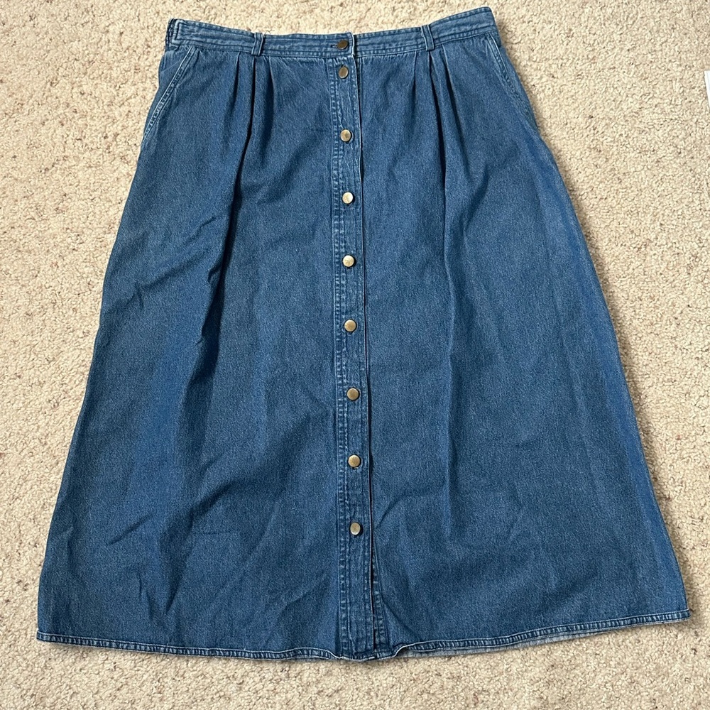 Napa Valley Denim Button Front A-Line Midi Skirt 16W Elastic Waist Pockets